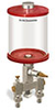 Red Color Key, Clear View Multiple Feed Manual Lubricator, 1 qt Acrylic Reservoir, 2 Feeds, 1/4” OD Tube Outlets - B5163-032AB021RW - Oil-Rite Corp.