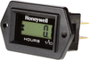 Honeywell LM Series Hour Meter in a diamond shape with black bezel, four 1/4 inch blade terminals (positive, negative, reset, enable), 9 V to 64 V voltage range, and the Honeywell logo on the face -- LM-HH4AS-H11
