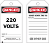 Brady B-851 Black / Red on White Polyester Equipment Safety Tag - 3 in Width - 5 3/4 in Height - Printed Msg = DANGER - 220 VOLTS - Has Front and Rear Text - 86539 - 754476-86539 - R. S. Hughes Company, Inc.