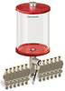 Red Color Key, Clear View Multiple Feed Electro Lubricator, 1/2 gal Acrylic Reservoir, 12 Feeds, 1/4” OD Tube Outlets, 24VDC - B5162-064AB12024D1RW - Oil-Rite Corp.