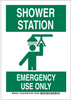 Brady B-401 Polystyrene Rectangle White Eyewash & Shower Sign - 10 in Width x 14 in Height - TEXT: SHOWER STATION EMERGENCY USE ONLY - 127384 - 754473-75719 - R. S. Hughes Company, Inc.