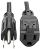 Power Extension Cord, NEMA 5-15P to NEMA 5-15R - 10A, 120V, 18 AWG, 1 ft., Black -- P022-001 - Image