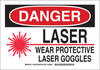 Brady B-302 Polyester Rectangle White Laser Hazard Sign - 10 in Width x 7 in Height - Laminated - TEXT: DANGER LASER WEAR PROTECTIVE LASER GOGGLES - 129254 -- 754473-78324