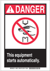 Brady Fiberglass Reinforced Polyester Rectangle White Machine & Equipment Sign - 10 in Width x 14 in Height - TEXT: DANGER THIS EQUIPMENT STARTS AUTOMATICALLY - 44984 - 754476-44984 - R. S. Hughes Company, Inc.
