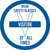 Brady B-946 Blue on White Circle Vinyl Hard Hat Label - Printed Text = WEAR SAFETY GLASSES AT ALL TIMES VISITOR - 45333 - 754476-45333 - R. S. Hughes Company, Inc.