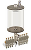 Levelux Clear View Multiple Feed Electro Lubricator, 1/2 gal Acrylic Reservoir, 9 Feeds, 1/4” OD Tube Outlets, 24VDC - B5177-064AB09024D1W - Oil-Rite Corp.