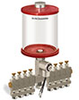 Red Color Key, Clear View Multiple Feed Electro Lubricator, 1 qt Acrylic Reservoir, 8 Feeds, 1/8