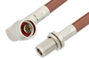 N Male Right Angle to N Female Bulkhead Cable 60 Inch Length Using RG393 Coax, RoHS - PE33532LF-60 - Pasternack