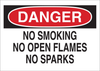 Brady B-120 Fiberglass Reinforced Polyester Rectangle White Smoking Not Permitted Sign - 10 in Width x 7 in Height - TEXT: DANGER NO SMOKING NO OPEN FLAMES NO SPARKS - 122818 - 754473-71781 - R. S. Hughes Company, Inc.