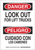 Brady B-302 Polyester Rectangle White Truck & Forklift Warehouse Traffic Sign - 10 in Width x 14 in Height - Laminated - Language English / Spanish - TEXT: LOOK OUT FOR LIFT TRUCKS / CUIDADO CON LOS C - 754473-72901 - R. S. Hughes Company, Inc.