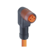 M8 Snap-In Sensor/Actuator Single-Ended Cordset: Female, angled, 3-pin, A-coded, translucent body, 50 V AC / 60 V DC, 4 A; PVC orange cable, 3-wires, 0.34 mm² - RKMW 3-06 - Belden Inc.