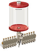 Red Color Key, Clear View Multiple Feed Electro Lubricator, 1/2 gal Acrylic Reservoir, 12 Feeds, 1/8