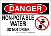 Brady B-555 Aluminum Rectangle White Water Sanitation Sign - 10 in Width x 7 in Height - TEXT: DANGER NON-POTABLE WATER DO NOT DRINK - 131739 - 754473-82357 - R. S. Hughes Company, Inc.