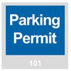 Brady Blue / White on Gray Square Vinyl Parking Permit Label - 3 in Width - 3 in Height - Printed Text = PARKING PERMIT - Print Number(s) = 101 to 200 - 96230 - 754476-96230 - R. S. Hughes Company, Inc.