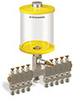 Yellow Color Key, Clear View Multiple Feed Manual Lubricator, 1 qt Pyrex Reservoir, 9 Feeds, 1/4” OD Tube Outlets - B5163-032PB091YW - Oil-Rite Corp.