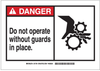 Brady B-120 Fiberglass Reinforced Polyester Rectangle White Machine & Equipment Sign - 14 in Width x 10 in Height - TEXT: DANGER DO NOT OPERATE WITHOUT GUARDS IN PLACE - 62796 - 754476-62796 - R. S. Hughes Company, Inc.