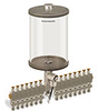 Clear View Multiple Feed Electro Lubricator, 1/2 gal Acrylic Reservoir, 15 Feeds, 1/4” OD Tube Outlets, 120V/60Hz - B4462-064AB1512061W - Oil-Rite Corp.