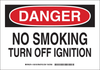 Brady B-401 Polystyrene Rectangle White Chemical, Biohazard, Hazardous & Flammable Material Sign - 14 in Width x 10 in Height - TEXT: DANGER NO SMOKING TURN OFF IGNITION - 128152 - 754473-76915 - R. S. Hughes Company, Inc.