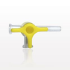 4-Way Stopcock, Yellow, 2 Female Luer Locks, Male Luer Slip - 99672 - Qosina Corp.