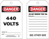Brady B-851 Black / Red on White Polyester Equipment Safety Tag - 4 in Width - 7 in Height - Printed Msg = DANGER - 440 VOLTS - Has Front and Rear Text - 86595 - 754476-86595 - R. S. Hughes Company, Inc.