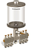 Clear View Multiple Feed Manual Lubricator, 1 qt Pyrex Reservoir, 6 Feeds, 1/8