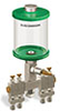 Green Color Key, Clear View Multiple Feed Manual Lubricator, 1 pt Pyrex Reservoir, 4 Feeds, 1/4” OD Tube Outlets - B5163-016PB041GW - Oil-Rite Corp.