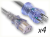 NEMA 5-15P HG CLEAR to IEC-60320-C13 CLEAR x 4 HOME // Power Cords // Specialty Power Cords // Hydra Cords (4-Way Splitter) - 0433.036 - Quail Electronics