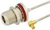N Female Bulkhead to MCX Plug Right Angle Semi-Flexible Precision Cable 6 Inch Length Using PE-SR405FL Coax, LF Solder, RoHS - PE39449-6 - Pasternack