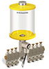 Yellow Color Key, Clear View Multiple Feed Electro Lubricator, 1 qt Pyrex Reservoir, 7 Feeds, 1/8