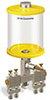 Yellow Color Key, Clear View Multiple Feed Manual Lubricator, 1 qt Pyrex Reservoir, 4 Feeds, 1/4” OD Tube Outlets - B5163-032PB041YW - Oil-Rite Corp.