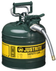Justrite Accuflow Green Steel 2 gal Safety Can - 13 1/4 in Height - 9 1/2 in Overall Diameter - 697841-14050 - 697841-14050 - R. S. Hughes Company, Inc.