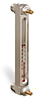 Aluminum Liquid Level Gage with Card Thermometer and Shut-off, 7” Centerline, 1/2