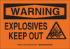 Brady B-401 Polystyrene Rectangle Orange Chemical, Biohazard, Hazardous & Flammable Material Sign - 10 in Width x 7 in Height - TEXT: WARNING EXPLOSIVES KEEP OUT - 126547 - 754473-74735 - R. S. Hughes Company, Inc.