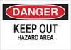 Brady B-401 Polystyrene Rectangle White Chemical, Biohazard, Hazardous & Flammable Material Sign - 10 in Width x 7 in Height - TEXT: DANGER KEEP OUT HAZARD AREA - 22113 - 754476-22113 - R. S. Hughes Company, Inc.