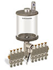 Levelux Clear View Multiple Feed Electro Lubricator, 1 qt Pyrex Reservoir, 9 Feeds, 1/4” OD Tube Outlets, 24VDC - B5177-032PB09024D1W - Oil-Rite Corp.