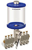 Blue Color Key, Clear View Multiple Feed Electro Lubricator, 1 qt Acrylic Reservoir, 6 Feeds, 1/8