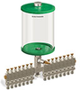 Green Color Key, Clear View Multiple Feed Manual Lubricator, 1/2 gal Acrylic Reservoir, 15 Feeds, 1/4” OD Tube Outlets - B5163-064AB151GW - Oil-Rite Corp.