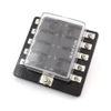 Standard ATOF/ATC 10-Position Fuse Block with Clear Cover, 100A Max., 32VDC, Screw Load Connectors - 45645 - Waytek, Inc.