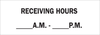Brady B-120 Fiberglass Reinforced Polyester Rectangle White Traffic Control Sign - 20 in Width x 7 in Height - TEXT: RECEIVING HOURS __AM-_ PM - 75183 - 754476-75183 - R. S. Hughes Company, Inc.
