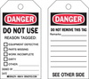 Brady B-837 Black / Red on White Polyester / Paper Equipment Safety Tag - 3 in Width - 5 3/4 in Height - Printed Msg = DANGER - DO NOT USE - REASON TAGGED / EQUIPMENT DEFECTIVE / PARTS MISSING / WORK - 754476-86414 - R. S. Hughes Company, Inc.