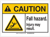 Brady B-401 Plastic Rectangle White Fall Prevention Sign - 10 in Width x 7 in Height - TEXT: CAUTION Fall Hazard. Injury may result - 144138 -- 754473-96777 - Image