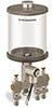 Clear View Multiple Feed Electro Lubricator, 1 qt Pyrex Reservoir, 3 Feeds, 1/4” OD Tube Outlets, 24VDC - B4462-032PB03024D1W - Oil-Rite Corp.