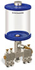 Blue Color Key, Clear View Multiple Feed Manual Lubricator, 1 qt Pyrex Reservoir, 4 Feeds, 1/8
