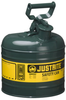 Justrite Green Steel 2 gal Safety Can - 13 3/4 in Height - 9 1/2 in Overall Diameter - 697841-14005 - 697841-14005 - R. S. Hughes Company, Inc.