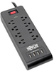 8-Outlet Surge Protector with 4 USB Ports (4.2A Shared) - 6 ft. Cord, 1800 Joules, Black -- TLP864USBB - Image