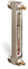 Aluminum Liquid Level Gage with Card Thermometer and Shut-off, 6” Centerline, 3/4