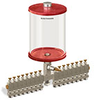 Red Color Key, Clear View Multiple Feed Manual Lubricator, 1/2 gal Acrylic Reservoir, 16 Feeds, 1/8