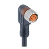 M8 Standard Sensor/Actuator Single-Ended Cordset: Female, angled, 3-pin, A-coded, translucent body, 10-30 V DC, 4 A, with 2xLEDs (NPN); PUR black cable, 3-wires, 0.34 mm² - RKMWV/LED C 3-224 - Belden Inc.
