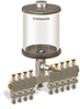 Clear View Multiple Feed Manual Lubricator, 1 qt Acrylic Reservoir, 9 Feeds, 1/4” OD Tube Outlets - B4463-032AB091W - Oil-Rite Corp.