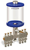 Blue Color Key, Clear View Multiple Feed Manual Lubricator, 1 qt Acrylic Reservoir, 6 Feeds, 1/4” OD Tube Outlets -- B5163-032AB061BW